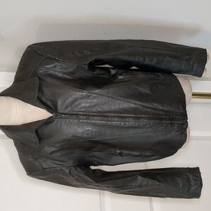Vintage 80's Wilsons Mens Black Leather Moto Jacket Retro Rocker Coat  Sz Lrg 40